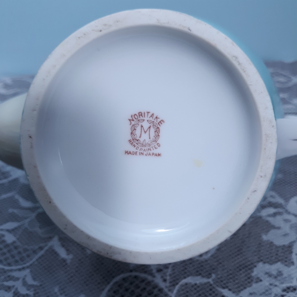 Antique Ca 1920 Noritake Teapot Turquoise Blue Floral Roses White Gold Vintage - Picture 10 of 13